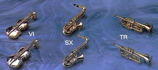 Broschen Musikinstrumenten Miniaturen, Violine, Saxophon, Trompete, Schmuckstücke, Modeschmuck