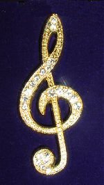 Violinschlüssel Brosche mit Kristallen,  Musikinstrumente Miniaturen, Schmuckstücke, Modeschmuck