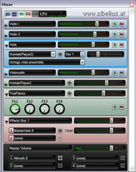 Sibelius 5 Mixer - Der Mixer wurde in Sibelius 5 komplett neu gestaltet und ist jetzt noch einfacher und �bersichtlicher zu bedienen. Mit Sibelius 5 erhalten Sie die Sibelius Sound Essentials  eine Sammlung von �ber 150 Instrumental- und Schlagzeug-Sounds, von orchestralen Instrumenten bis Rock, Pop- und JazzSounds. Die Kl�nge wurden aus namhaften Soundbibliotheken zusammengestellt, darunter das Garritan Personal Orchestra, Garritan Jazz & Bigband, Garritan Concert & Marching Band, M-Audio Session, sowie Tapespace Virtual Drumline. Damit k�nnen Sie hochwertige Playbacks erstellen und Audio-Dateien und Audio-CDs produzieren.