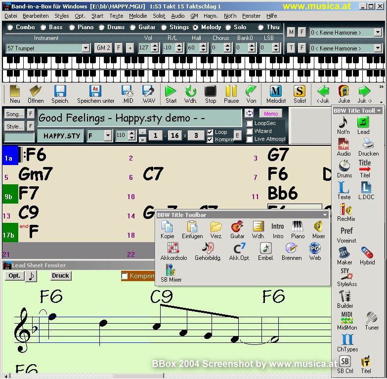 Band-in-a-Box 2004 PowerPak PC deutsche Windows-Version/ Screenshot