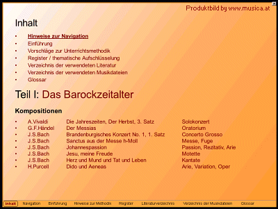 Musik H�ren mit Verstand - Musikunterricht multimedial - Teil I: Barockmusik - Die CD Musik H�ren mit Verstand vermittelt multimedial gest�tzt Kenntnisse �ber Kompositionstechniken, Stilmittel und Besonderheiten gro�er Meisterwerke der Barockmusik und er�ffnet gleichzeitig deren Sch�nheiten.
