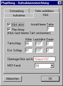 Aufnahmeeinrichtung bei Vivaldi Begleiter (PlayAlong), Vivaldi Plus und Vivaldi Gold