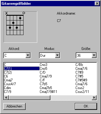 Gitarrengriffbilder mit VivaldiStudio Notendruck-Software (Begleiter (PlayAlong - Plus Gold) 