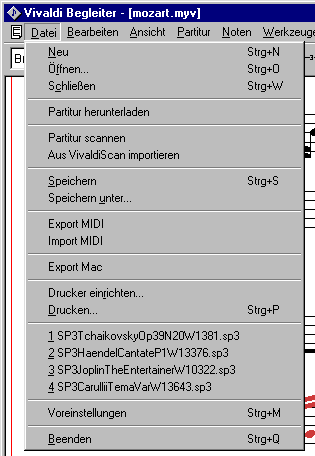 Menue Screenshot Vivaldistudio Musiksoftware
