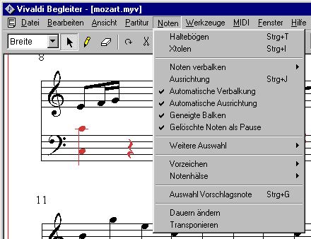 Menue_Noten Menue Screenshot Vivaldistudio Musiksoftware