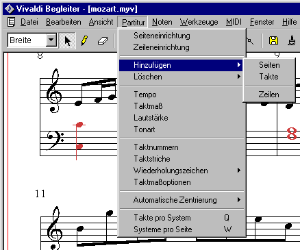 Menue_Partitur Menue Screenshot Vivaldistudio Musiksoftware