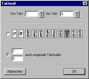 Taktart-Eingabe bei Vivaldi Begleiter (PlayAlong), Vivaldi Plus und Vivaldi Gold