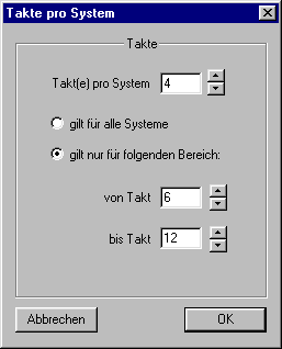 Einstellung: Takte pro System bei Vivaldi Begleiter (PlayAlong), Vivaldi Plus und Vivaldi Gold