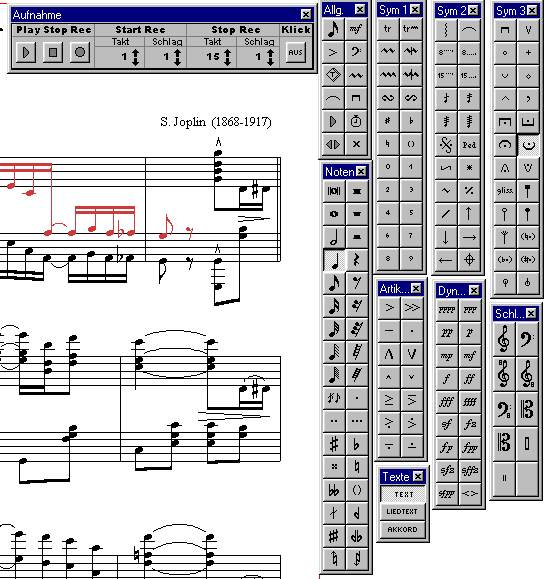 Vivaldistudio Musiksoftware Wekzeugpaletten