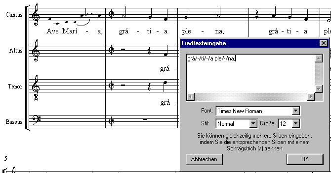 Lyrics (Liedtext) Eingabe bei Vivaldi Begleiter (PlayAlong), Vivaldi Plus und Vivaldi Gold
