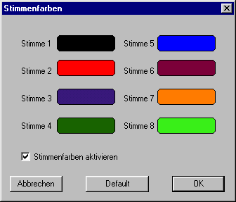 Farben f�r jede Stimme bei Vivaldi Begleiter (PlayAlong), Vivaldi Plus und Vivaldi Gold