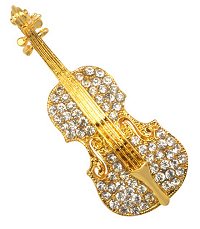 Brosche Violine mit Kristallsteinen