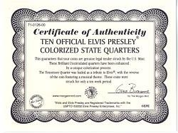 Zertifikat der Elvis Münzen