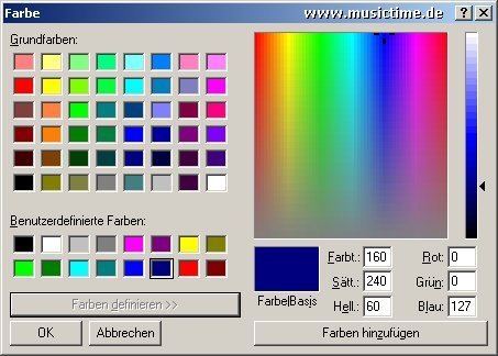 Farbenauswahl für die farbige Darstellung von Musiknoten mit Music Time