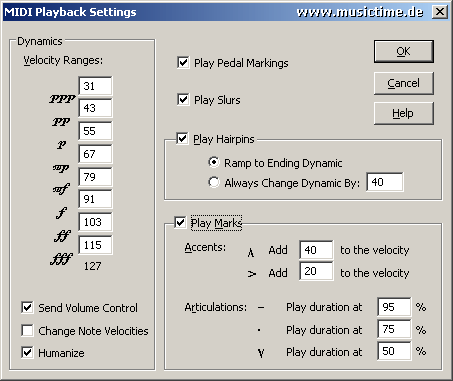 MusicTime  Midi-Playback Settings MIDI-Wiedergabe Einstellungen