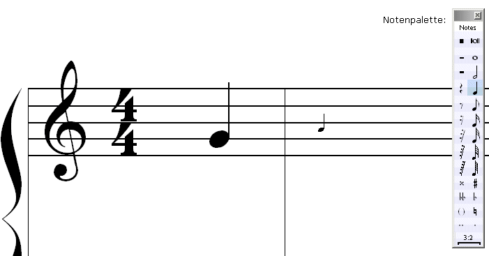 Notenauswahl Noten Eingeben mit der Maus mit MusicTime