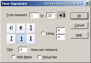Taktart eingeben 4/4 3/4 usw. mit MusicTime Deluxe