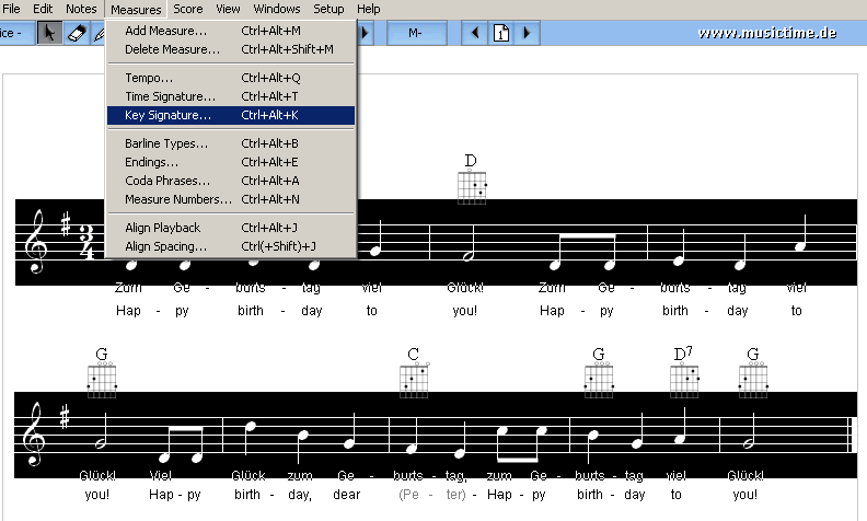 MusicTime Noten automatisch transponieren