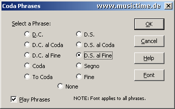 MusicTime: Eingeben von Coda, Segno, Fine Wiederholungen