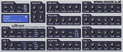 Ultran - Wave-morphing sampler with four oscillators, two LFOs and three envelopes, custom velocity response and more.