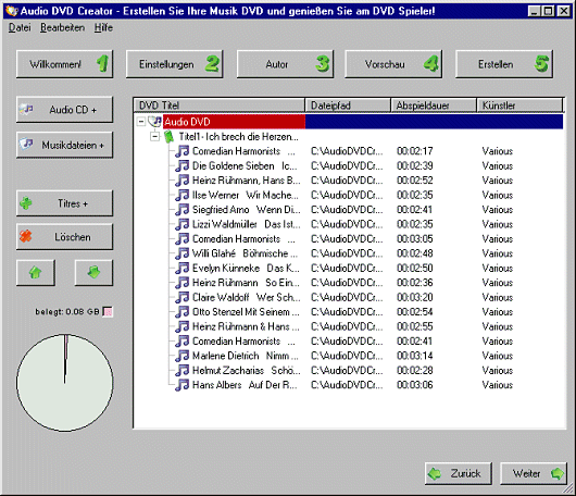 WMA MP3 WAVE Dateien mit dem Audio DVD Creator hinzufügen