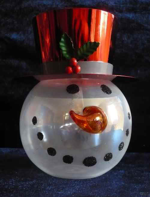 Teelichthalter " Schneemann mit rotem Hut"